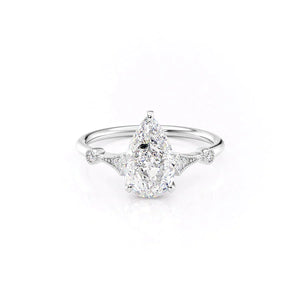The Amber Set  With A 1 Carat Pear 14K White Gold Moissanite