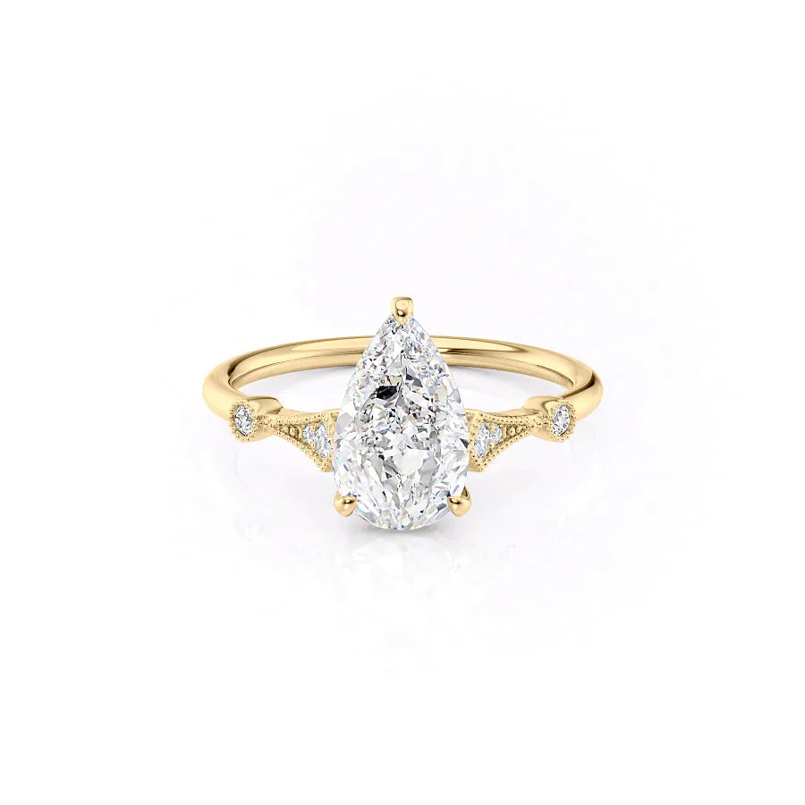 The Amber Set  With A 1 Carat Pear 14K Yellow Gold Moissanite