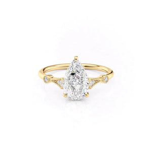 The Amber Set  With A 1 Carat Pear 18K Yellow Gold Moissanite