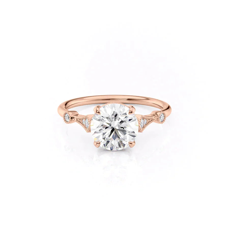 The Amber Set  With A 1 Carat Round 14K Rose Gold Moissanite