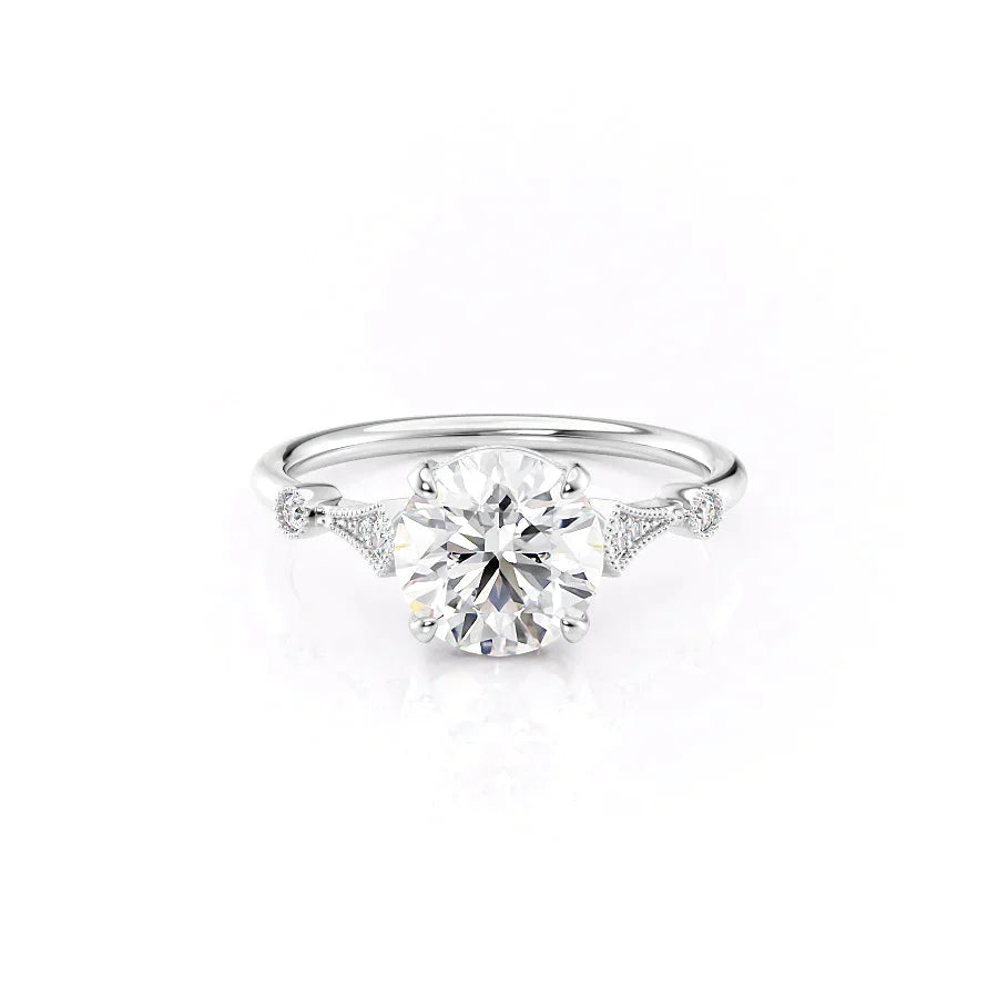The Amber Set  With A 1 Carat Round 14K White Gold Moissanite