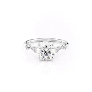 The Amber Set  With A 1 Carat Round 14K White Gold Moissanite