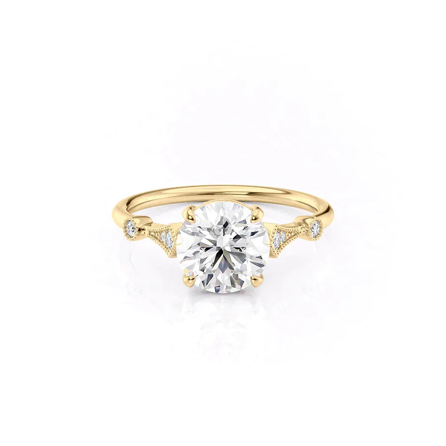 The Amber Set  With A 1 Carat Round 14K Yellow Gold Moissanite