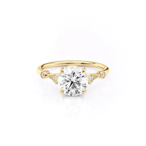 The Amber Set  With A 1 Carat Round 14K Yellow Gold Moissanite