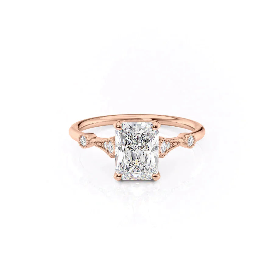 The Amber Set  With A 1 Carat Radiant 14K Rose Gold Moissanite