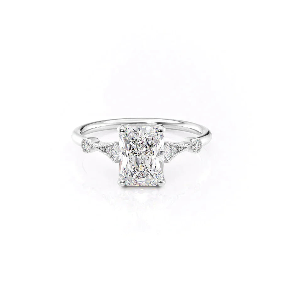 The Amber Set  With A 1 Carat Radiant 14K White Gold Moissanite