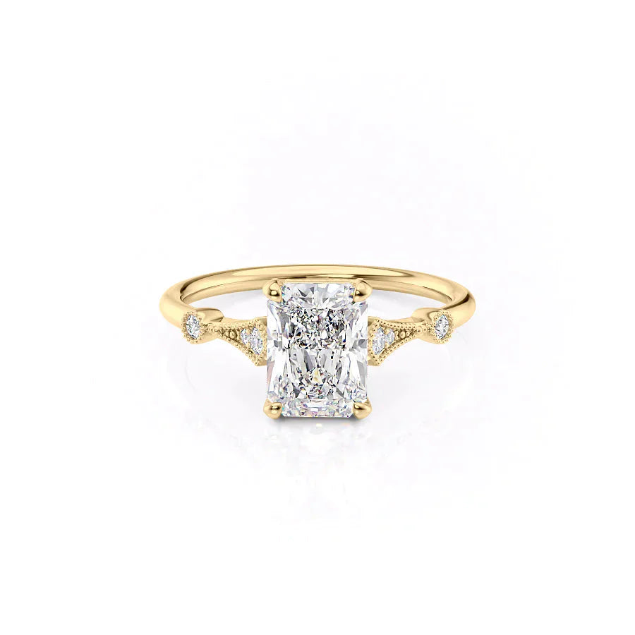 The Amber Set  With A 1 Carat Radiant 14K Yellow Gold Moissanite