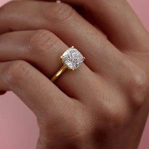 The Natalie Set  With A 2.5 Carat Cushion 18K Yellow Gold Moissanite