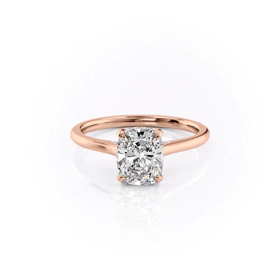 The Natalie Set  With A 1.5 Carat E. Cushion 18K Rose Gold Moissanite