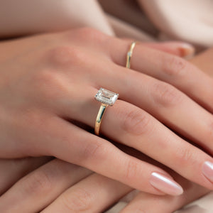 The Natalie Set  With A 3.5 Carat Emerald 18K Yellow Gold Moissanite