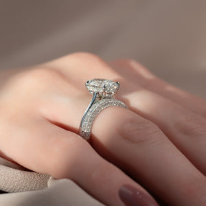 The Natalie Set  With A 2.5 Carat Oval 18K White Gold Moissanite
