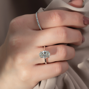 The Natalie Set  With A 2.5 Carat Oval 18K White Gold Moissanite