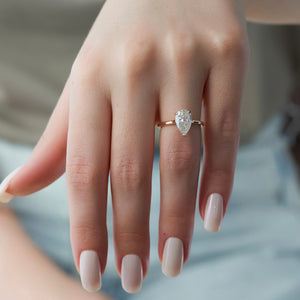 The Natalie Set  With A 2.5 Carat Pear 14K Rose Gold Moissanite