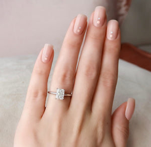 The Natalie Set  With A 1.5 Carat Radiant 14K White Gold Moissanite