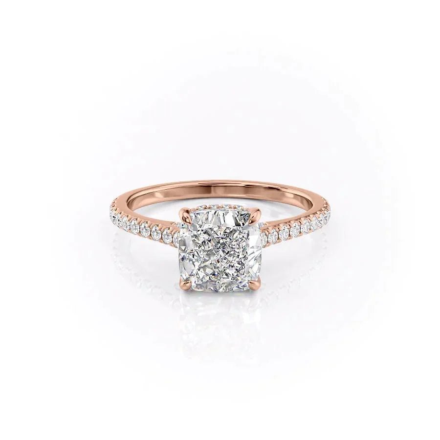 The Natalie Set With A 2 Carat Cushion 14K Rose Gold Lab Diamond