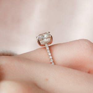The Pave Natalie Set With A 1 Carat Cushion 14K Rose Gold Lab Diamond