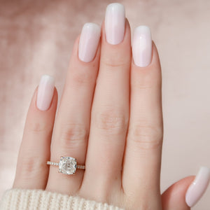 The Pave Natalie Set With A 3 Carat Cushion 14K Rose Gold Lab Diamond