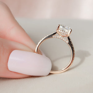 The Pave Natalie Set With A 2.5 Carat Cushion 14K Rose Gold Lab Diamond