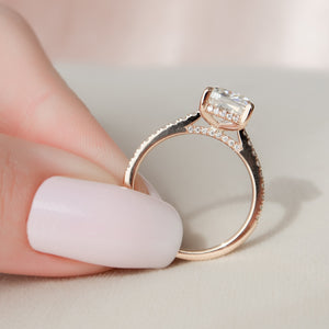 The Natalie Set With A 1 Carat Cushion 14K Rose Gold Lab Diamond
