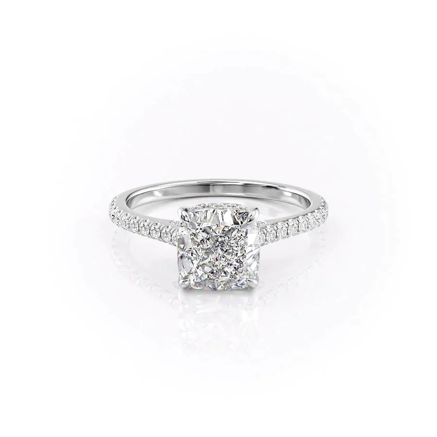 The Pave Natalie Set With A 1 Carat Cushion 14K White Gold Lab Diamond