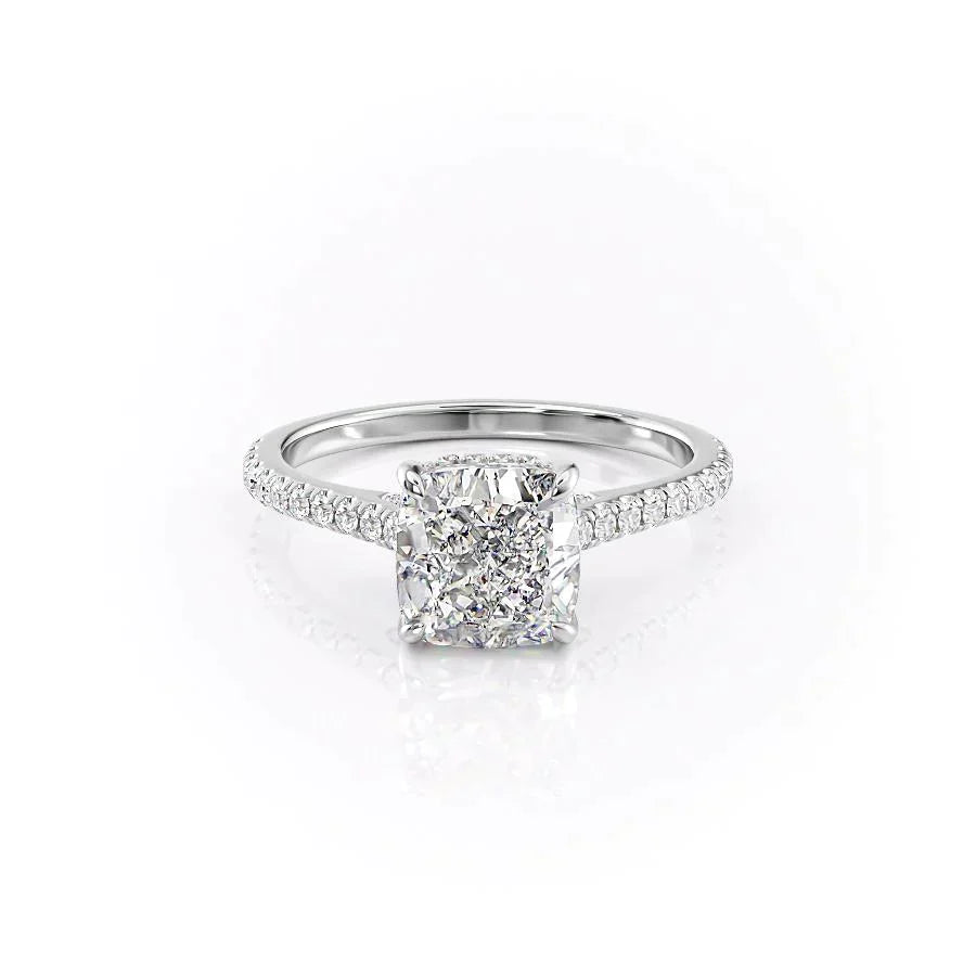 The Natalie Set  With A 2 Carat Cushion 14K White Gold Moissanite