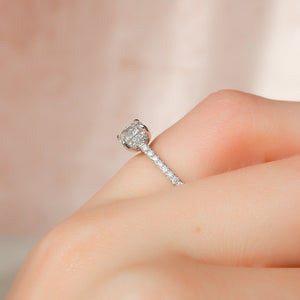 The Pave Natalie Set With A 1 Carat Cushion 14K White Gold Lab Diamond