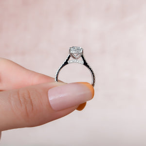 The Pave Natalie Set With A 1.5 Carat Cushion 14K White Gold Lab Diamond