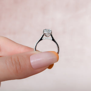 The Natalie Set With A 1 Carat Cushion 14K White Gold Lab Diamond