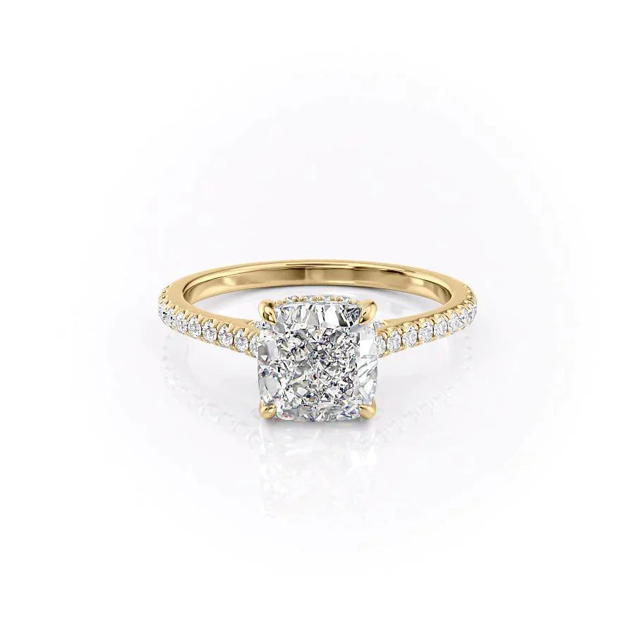 The Natalie Set  With A 3 Carat Cushion 14K Yellow Gold Moissanite