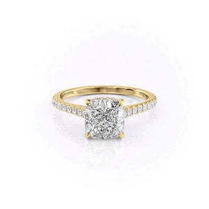 The Natalie Set  With A 3 Carat Cushion 14K Yellow Gold Moissanite