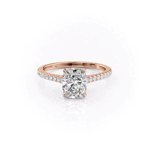 The Pave Natalie Set With A 2 Carat E. Cushion 14K Rose Gold Lab Diamond
