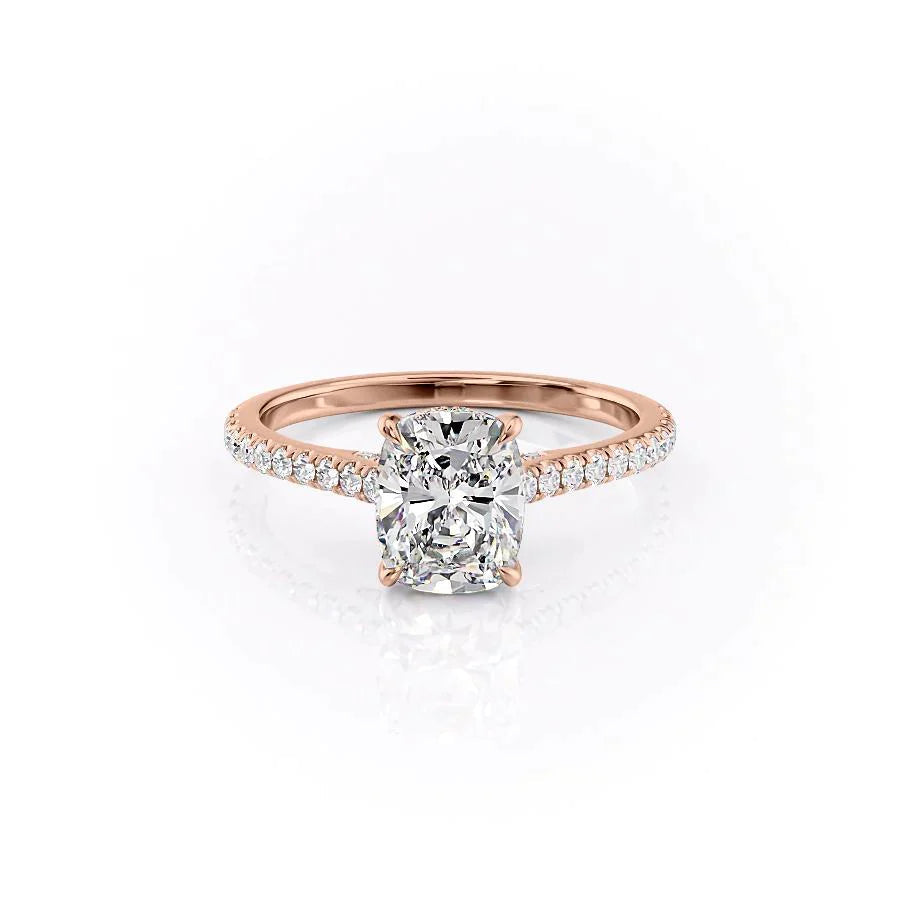 The Pave Natalie Set With A 1 Carat E. Cushion 14K Rose Gold Lab Diamond