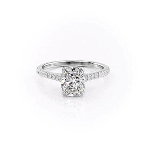 The Pave Natalie Set With A 1.5 Carat E. Cushion 18K White Gold Lab Diamond