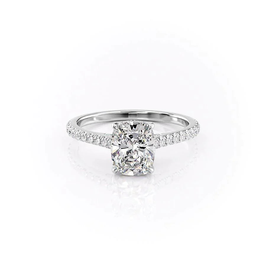 The Pave Natalie Set With A 1 Carat E. Cushion 14K White Gold Lab Diamond