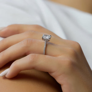 The Pave Natalie Set With A 2 Carat E. Cushion 14K White Gold Lab Diamond