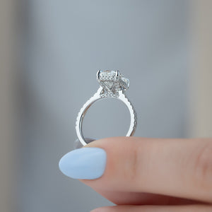 The Pave Natalie Set With A 2 Carat E. Cushion 18K White Gold Lab Diamond