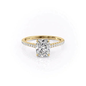The Pave Natalie Set With A 1 Carat E. Cushion 18K Yellow Gold Lab Diamond