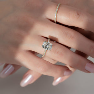 The Pave Natalie Set With A 1 Carat E. Cushion 18K Yellow Gold Lab Diamond