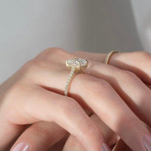 The Pave Natalie Set With A 1.5 Carat E. Cushion 18K Yellow Gold Lab Diamond