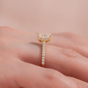 The Pave Natalie Set With A 3 Carat E. Cushion 18K Yellow Gold Lab Diamond
