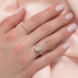 The Pave Natalie Set With A 3 Carat E. Cushion 18K Yellow Gold Lab Diamond