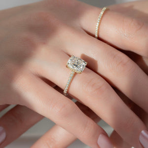 The Pave Natalie Set With A 2.5 Carat E. Cushion 14K Yellow Gold Lab Diamond