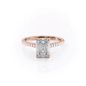 The Pave Natalie Set With A 3 Carat Emerald 14K Rose Gold Lab Diamond