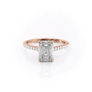 The Natalie Set With A 2 Carat Emerald 14K Rose Gold Lab Diamond