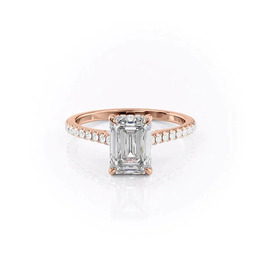The Pave Natalie Set With A 1.5 Carat Emerald 14K Rose Gold Lab Diamond