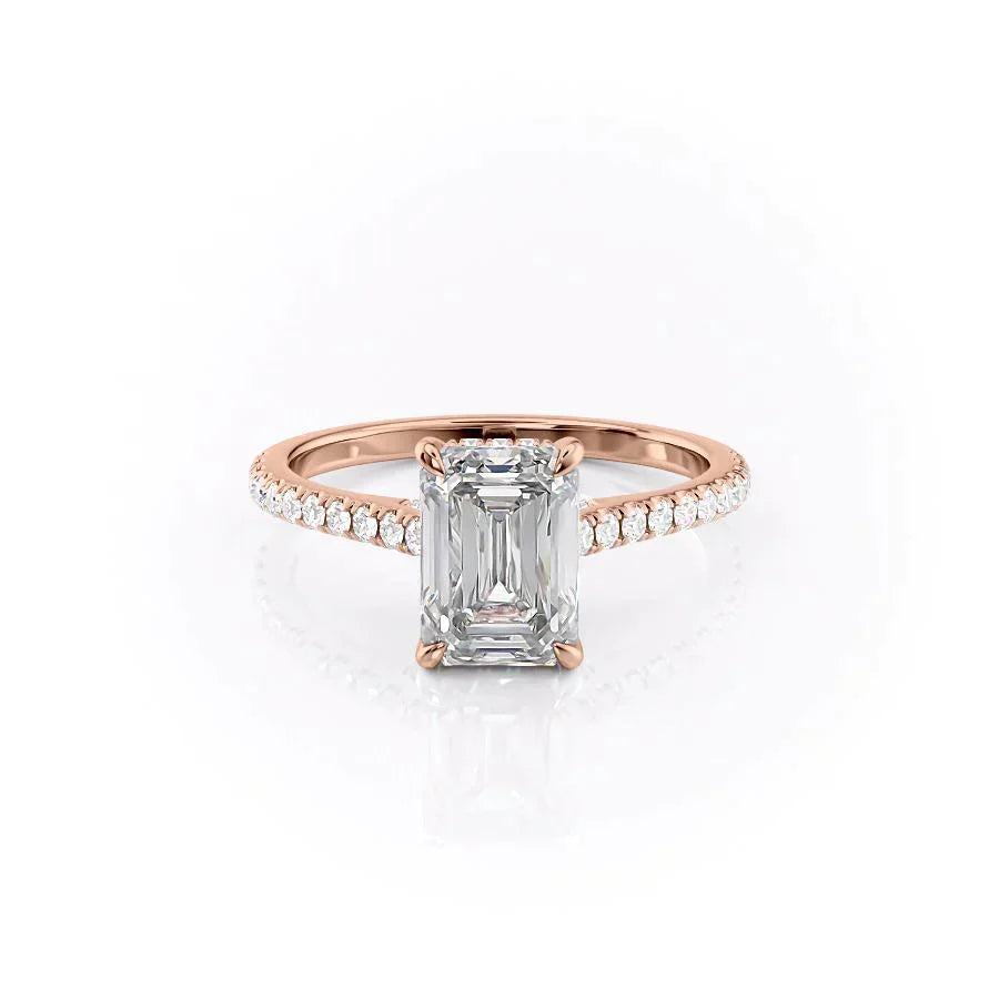The Natalie Set  With A 5 Carat Emerald 14K Rose Gold Moissanite