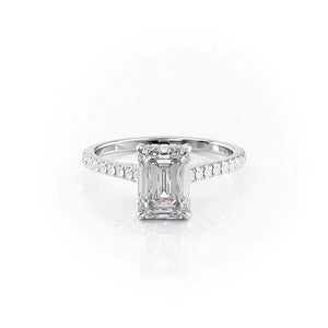 The Pave Natalie Set With A 1.5 Carat Emerald 18K White Gold Lab Diamond