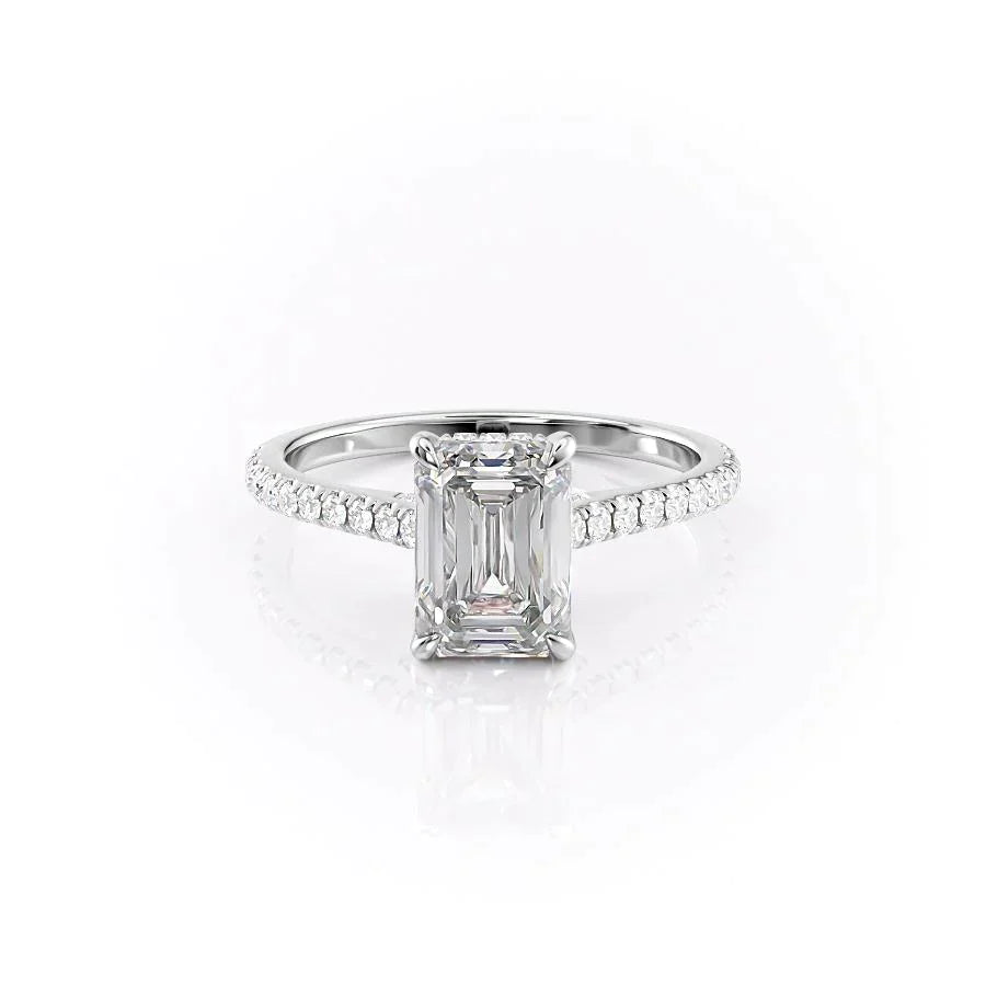 The Pave Natalie Set With A 3 Carat Emerald 18K White Gold Lab Diamond