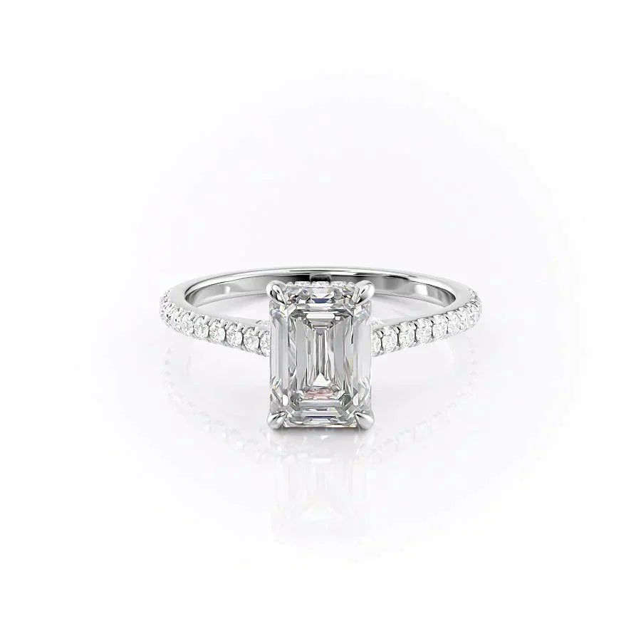 The Natalie Set  With A 2 Carat Emerald 18K White Gold Moissanite