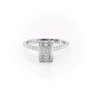 The Natalie Set  With A 2.5 Carat Emerald 14K White Gold Moissanite